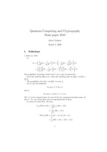 Quantum Computing and Cryptography Main paper 2010 Steve Vickers March 3, 