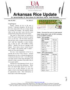 Arkansas Rice Update Dr. Jarrod Hardke, Dr. Gus Lorenz, Dr. Bob Scott, and Dr. Yeshi Wamishe July 18, 2013 No