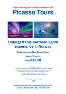 Explore the very best of every destination with  Picasso Tours Unforgettable northern lights experience in Norway