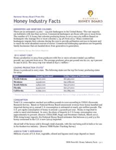 National Honey Board Press Kit:  Honey Industry Facts BEEKEEPERS AND HONEYBEE COLONIES There are an estimated 115,000 – 125,000 beekeepers in the United States.1 The vast majority are hobbyists with less than 25 hives.