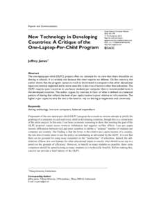 Reports and Communications  New Technology in Developing Countries: A Critique of the One-Laptop-Per-Child Program