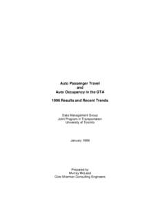 Auto Passenger Travel and Auto Occupancy in the GTA 1996 Results and Recent Trends  Data Management Group