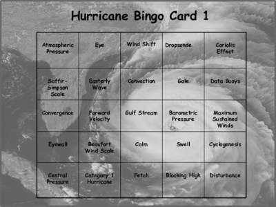 Hurricane Bingo Card 1 Atmospheric Pressure Eye