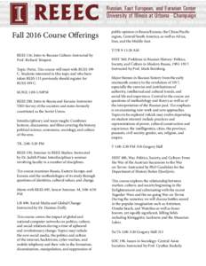 REEEC Fall 2016 Course Offerings Russian, East European, and Eurasian Center  University of Illinois at Urbana - Champaign