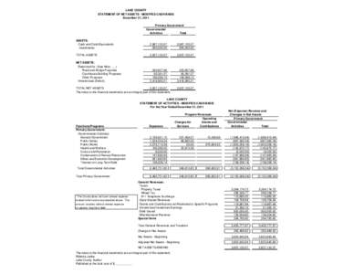 LAKE COUNTY STATEMENT OF NET ASSETS - MODIFIED CASH BASIS December 31, 2011 Primary Government Governmental Activities