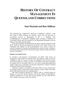 History of Contract Management in Queensland Corrections