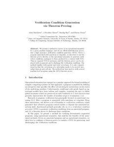 Verification Condition Generation via Theorem Proving John Matthews1 , J Strother Moore2 , Sandip Ray2 , and Daron Vroon3