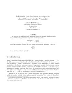 Polynomial time Prediction Strategy with almost Optimal Mistake Probability Nader H. Bshouty