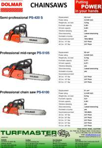 CHAINSAWS Semi-professional PS-420 S Professional mid-range PSDisplacement