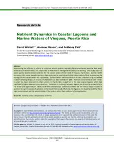 Mongabay.com Open Access Journal - Tropical Conservation Science Vol.5 (4):[removed], 2012  Research Article Nutrient Dynamics in Coastal Lagoons and Marine Waters of Vieques, Puerto Rico