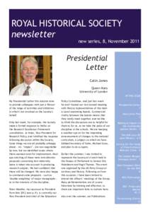 ROYAL HISTORICAL SOCIETY newsletter new series, 8, NovemberPresidential