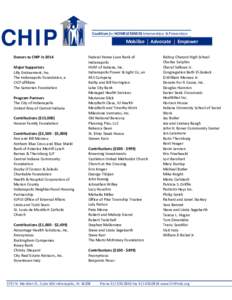 CHIP Donors to CHIP in 2014 Major Supporters Lilly Endowment, Inc. The Indianapolis Foundation, a CICF affiliate