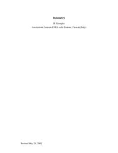 Bolometry H. Kroegler Assciazione Euratom-ENEA sulla Fusione, Frascati (Italy) Revised May 28, 2002