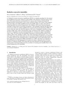 JOURNAL OF ADVANCES IN MODELING EARTH SYSTEMS, VOL. 5, 1–13, doi:2013MS000270, 2013  Radiative-convective instability Kerry Emanuel,1 Allison A. Wing,1 and Emmanuel M. Vincent1 Received 16 September 2013; revis
