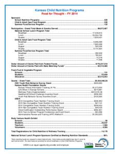 Kansas Child Nutrition Programs Food for Thought – FY 2014 Sponsors School Nutrition Programs ........................................................................................................................ 420