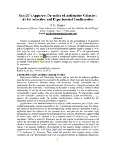 Santilli’s Apparent Detection of Antimatter Galaxies: An Introduction and Experimental Confirmation P. M. Bhujbal Department of Physics, Nutan Adarsh Arts, Commerce and Smt. Maniben Harilal Wegad Science College, Umrer