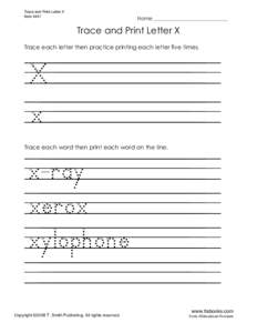 Trace and Print Letter X Worksheet 1a