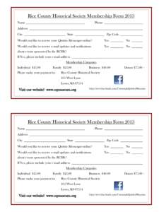 Rice County Historical Society Membership Form 2013 Name Phone  Address