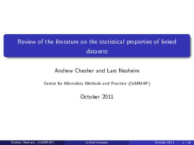 Review of the literature on the statistical properties of linked datasets Andrew Chesher and Lars Nesheim Centre for Microdata Methods and Practice (CeMMAP)  October 2011