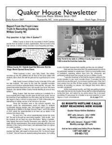 Quaker House Newsletter Front-Line Peace Witness Since 1969 Early Autumn[removed]Fayetteville, NC www.quakerhouse.org