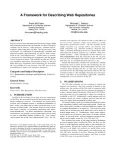 A Framework for Describing Web Repositories Frank McCown Michael L. Nelson  Department of Computer Science