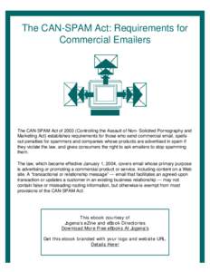The CAN-SPAM Act: Requirements for Commercial Emailers The CAN-SPAM Act ofControlling the Assault of Non- Solicited Pornography and Marketing Act) establishes requirements for those who send commercial email, spel