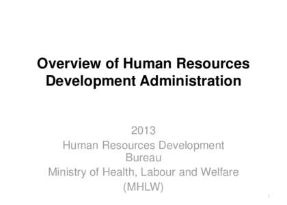 Overview of Human Resources Development Administration 2013 Human Resources Development Bureau