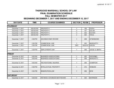 updated: THURGOOD MARSHALL SCHOOL OF LAW FINAL EXAMINATION SCHEDULE FALL SEMESTER 2017 BEGINNING DECEMBER 7, 2017 AND ENDING DECEMBER 15, 2017