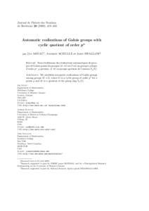 Journal de Th´eorie des Nombres de Bordeaux), 419–430 Automatic realizations of Galois groups with cyclic quotient of order pn ´C
