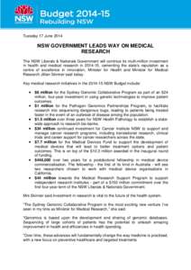 8.3 Minister Skinner - NSW Government Leads Way on Medical Research