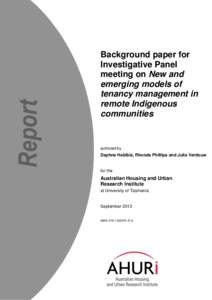Background paper for Investigative Panel meeting on New and emerging models of tenancy management in remote Indigenous communities