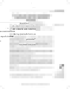 Research Paper  Do Chinese and American contributions in top journals have an equal citation potential?* †
