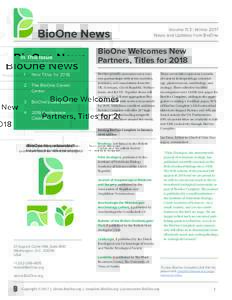 BioOne News In This Issue 1 New Titles for 2018
