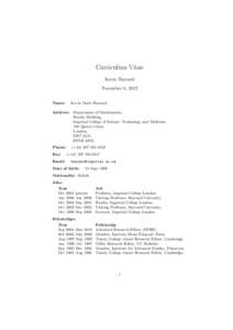 Curriculum Vitae Kevin Buzzard November 8, 2012