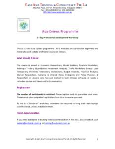 East Asia Training & Consultancy Pte Ltd-Analysis of Economic & Financial Time Series using EViews
