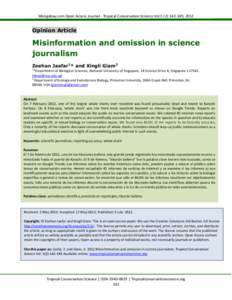 Mongabay.com Open Access Journal - Tropical Conservation Science Vol.5 (2):, 2012  Opinion Article Misinformation and omission in science journalism