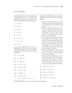 Section 5.4  The Quadratic Formula[removed]Exercises In Exercises 1-8, find all real solutions