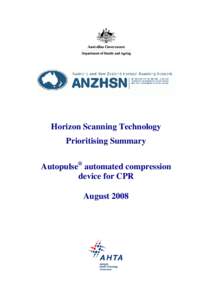 Horizon Scanning Technology Prioritising Summary Autopulse® automated compression device for CPR August 2008