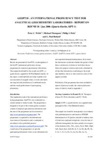GEOPT18 - AN INTERNATIONAL PROFICIENCY TEST FOR ANALYTICAL GEOCHEMISTRY LABORATORIES - REPORT ON ROUND 18 / JanQuartz diorite, KPT