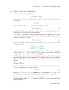 The Quadratic Formula 481  Section[removed]The Quadratic Formula Consider the general quadratic function