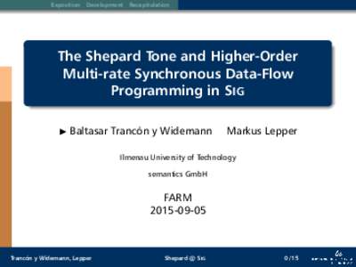 Exposition Development Recapitulation  The Shepard Tone and Higher-Order Multi-rate Synchronous Data-Flow Programming in SIG I Baltasar Trancón y Widemann