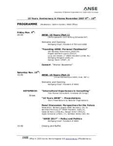 Association Of National Organisation For Supervision In Europe  10 Years Anniversary in Vienna November 2007 9th – 10th PROGRAMME Friday Nov. 9th: