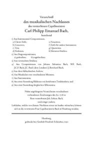 Verzeichniß  des musikalischen Nachlasses des verstorbenen Capellmeisters  Carl Philipp Emanuel Bach,