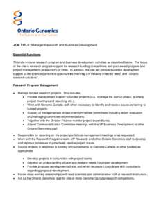 Management / Project management / Genome Canada / Genetics / Ontario Genomics Institute / Academia / The Centre for Applied Genomics