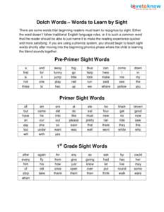 Dolch Words – Words to Learn by Sight There are some words that beginning readers must learn to recognize by sight. Either the word doesn’t follow traditional English language rules, or it is such a common word that 