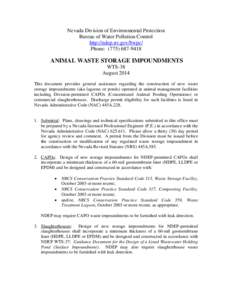 Nevada Division of Environmental Protection Bureau of Water Pollution Control http://ndep.nv.gov/bwpc/ Phone: (ANIMAL WASTE STORAGE IMPOUNDMENTS