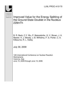 LLNL-PROCImproved Value for the Energy Splitting of the Ground-State Doublet in the Nucleus 229mTh