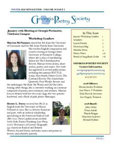 WINTER 2018 NEWSLETTER - VOLUME 39 ISSUE 1  January 27th Meeting at Georgia Perimeter, Clarkson Campus  Workshop Leaders