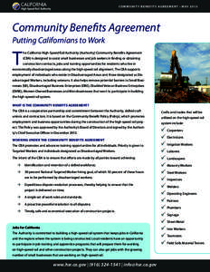 CO M M U N I T Y B E N E F I T S AG R E E M E N T • M AYCommunity Benefits Agreement Putting Californians to Work  T