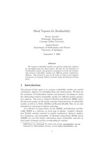 Sheaf Toposes for Realizability Steven Awodey∗ Philosophy Department Carnegie Mellon University Andrej Bauer† Department of Mathematics and Physics